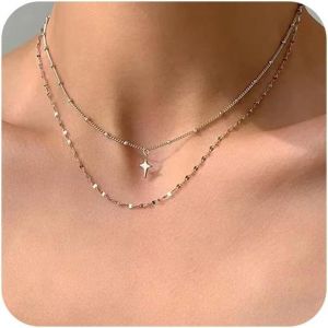 Kal-Collier Pendentif &Eacute;toile Boho Superpos&eacute; Collier Ras Du Cou Argent&eacute; Collier Pampille Collier &Eacute;toile Vintage Collier Multi Couches Cha&icirc;ne Bijoux Pour Femmes Et Filles - Neuf