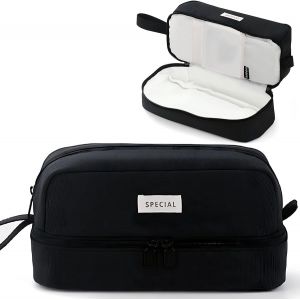 (Noir) Gros Crayon Cas Pour Les Gar&ccedil;ons Et Les Filles, De Grande Capacit&eacute; Esth&eacute;tique Cas De Crayon Avec 2 Compartiments Et Poign&eacute;e, Poche Crayon, Du Papier Organisateur De Bureau, Un Coll&egrave;ge, Une &Eacute;cole, Des Femmes, Des &Eacute;tudiants - Neuf