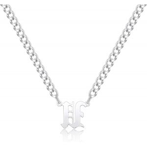 Tianyi-Gothique Collier Initiale, Chaine Acier Inoxydable Collier Homme Initiale A-Z Lettre Nom Argent Cha&icirc;ne Cubaine Alphabet Pendentif R&eacute;glable 18+2 Inches Bijoux Homme - Neuf