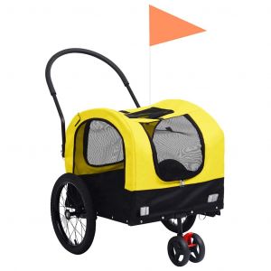 Remorque Chariot Transport De V&eacute;lo Pour Chiens Poussette 2-En-1 Jaune Helloshop26 02_0044379 - Neuf