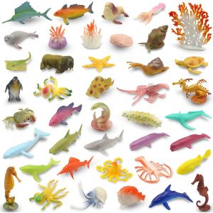 SANSH-Figurines d'animaux marins de l'océan (50 pièces), assortiment de mini jouets d'animaux en caoutchouc vinyle, jouet de bain réaliste pour enfants, cadeau de fête, décoration de cupcakes, - Neuf