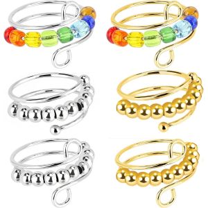Kahfl-Bague Anti Stress Femme 6pcs Bague Pour Femmes Réglable Anneau Ouvert Ensemble Anneaux De Spinner Colorée En Résine Pour Femmes Et Filles - Neuf
