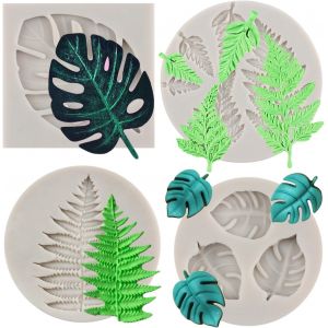 Lot De 4 Moules En Silicone En Forme De Feuille Tropicale De Foug&egrave;re Pour D&eacute;coration De G&acirc;teau,P&acirc;te &Agrave; Sucre,P&acirc;te &Agrave; Sucre,P&acirc;te &Agrave; Sucre,P&acirc;te Polym&egrave;re - Neuf