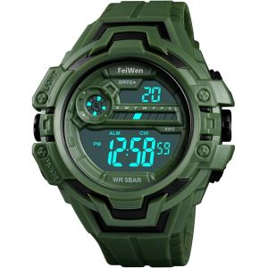Eryi-Grand Cadran Sport Montres Bracelet De Homme Outdoor Militaires 50m Étanche Led Digital Montre Temps Double Plastique De La Lunette Et Caoutchouc Ruban Alarme Chronomètre - Neuf