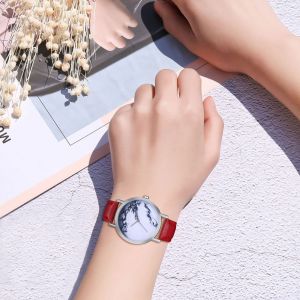 Montre-Bracelet A Quartz Zhoulianfa Tendance Pour Hommes Et Femmes, Bracelet En Cuir Pu (Rouge) - Neuf