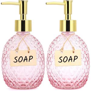 KAL-Bouteille Shampoing Vide, 2 Pièces 380Ml Distributeur Savon Verre, Distributeur Shampoing Et Gel Douche, Flacon Pompe Rechargeable, Soap Dispenser Pour Salle De Bain (Rose) - Neuf