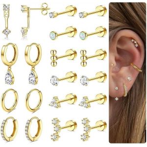 Kal-Hypoallerg&eacute;nique Dos Plat Boucles D'oreilles Or Cartilage Boucles D'oreilles Pour Les Femmes 20g Chirurgical Boucle D'oreille En Acier Inoxydable - Neuf