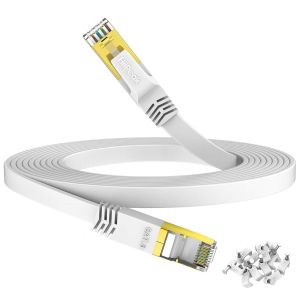 Cable Ethernet 20m Cat 8, Cable RJ45 Plat Blanc, Cable Réseau Haut Débit - 40 Gigabits/S - 2000 MHz, Cable Internet LAN - Neuf