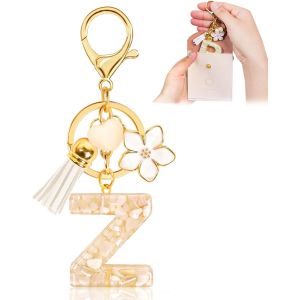 Kal-Porte-Clés Pour Fille Lettre, Porte-Clés Pour Femme Avec Lettre Initiale, Alphabet Pendentif Initiale En Résine, Keyring Avec Pendentif Amour Et Pampille, Cadeau Pour Femme Beige - Neuf