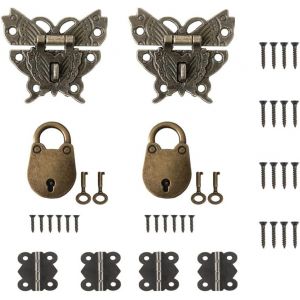 KALANKA-12pcs Cadenas Ours Papillon Antique Mini Serrure à Moraillon Vintage avec Clé avec Vis pour la Décoration et le Remplacement de Meubles - Neuf