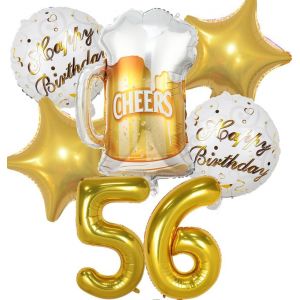 SJZG-Ballon 56 Ans Anniversaire Homme Femme, Decoration Anniversaire 56 Ans, Ballon Anniversaire 56 Ans Or, Ballon Bière Ballon Bouteille Verre À Vin Decoration Pour Anniversaire 56 Ans Femme Homme - Neuf