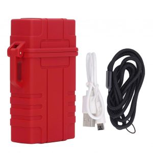HJLIAN Briquet etanche USB grande capacite, robuste, ABS, resistant a l'humidite, rechargeable, pour cigarettes, camping, exterieur, rouge - Neuf