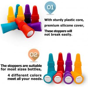 Lot De 8 Bouchons À Vin Réutilisables En Silicone Avec Poignée En Liège Pour Conserver La Fraîcheur Du Vin ¿ Rouge, Bleu, Orange, Violet - Neuf