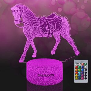 Veilleuse En Forme De Cheval Pour Filles, Veilleuse &Agrave; Illusion 3d Avec T&eacute;l&eacute;commande &Agrave; 16 Couleurs Changeantes, Cadeau D'anniversaire Cr&eacute;atif, Jouet Pour Fans De Chevaux - Neuf
