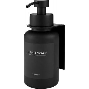 Distributeur de savon en verre avec support mural autocollant-Distributeur &agrave; pompe en acier inoxydable pour savon liquide-Distributeur de liquide vaisselle sans per&ccedil;age-400 ml (noir/noir) - Neuf