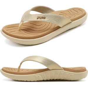 Utigh-Tongs Femme Mode Orthopédique Cuir Confortable Soutien Voûte Plantaire Tongue Legere Yoga Mat Été Plage Piscine Flip Flop Douche Antidérapante Caoutchouc Semell - Neuf