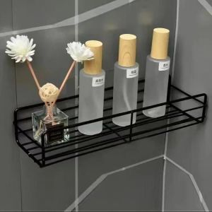 Étagère de salle de bain,étagères de rangement d'angle murales,porte-shampooing,support cosmétique,panier de vidange de douche en fer,organisateur de salle de bain--1pc Rectangle Black - Neuf