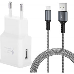 Chargeur Rapide Adaptateur et C&acirc;ble USB de Type C en Nylon de 2 m Fast Charge 3.0 C&acirc;ble de Charge Rapide Compatible avec Samsung Galaxy S20/S10/S9/S8/Note 20/10/9/8, Z Flip3, Google Pixel - Neuf