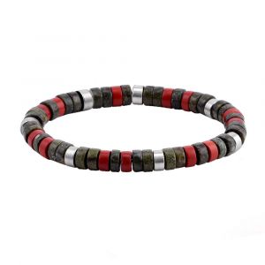 Bracelet Perles Heishi Jaspe Rouge Et Jaspe Sang De Dragon - Neuf