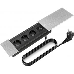 Aluminium Multiprise Electrique, Prise Encastr&eacute;e de Table avec 3 Prise, 2 Ports USB et Type C, 3000W/16A Multiprise Electrique avec Couvercle Coulissant pour Bureaux,Tables de Travail,Tables &agrave; Manger - Neuf