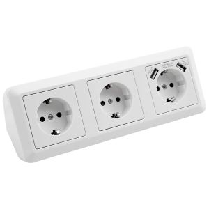 Bloc multiprise d'angle | CUP | Prises encastr&eacute;es, prise USB, 3 prises 2 x USB, 230 V/ 16 A, montage multiprise de cuisine, blanc, poli - Neuf