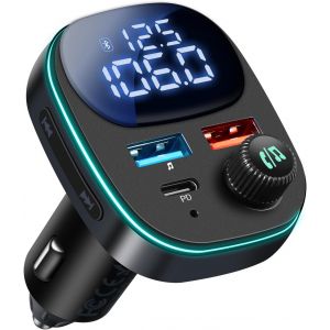 Transmetteur FM Bluetooth5.3, Adaptateur Bluetooth Voiture PD 30 W et QC 3.0, Prise Allume Cigare avec Affichage LED, Emetteur Voiture Appels Mains Libres &eacute;coute De Musique - Neuf