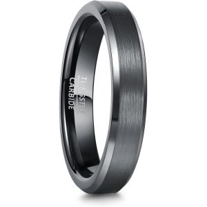 Kal-Bague En Tungst&egrave;ne Unisexe Noir/Bleu Argent&eacute;, 4 Mm/6 Mm/8 Mm De Large, Design En M&eacute;tal Bross&eacute;, Bords Obliques, Bijoux Pour Homme/Femme Dans Diff&eacute;rentes Tailles - Neuf