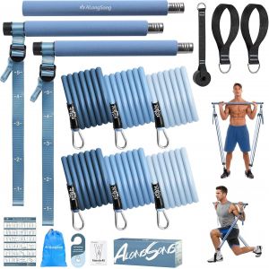 Mevronisshop-Elastiques Musculation Barre De Pilates - 2025 Kit Fitness Maison Avec 6 Bandes De R&eacute;sistance &Eacute;lastique 20-180lbs & Ancrage De Porte Pour Complet Entra&icirc;nement Yoga/Musculation - Neuf