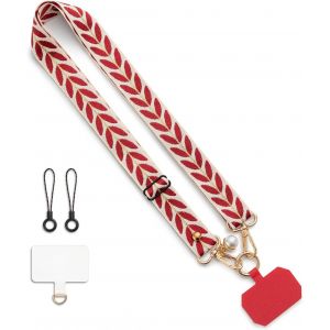 KAL-Cha&icirc;ne De T&eacute;l&eacute;phone Universelle Lani&egrave;re De Cl&eacute;s &Agrave; Suspendre R&eacute;glable Lani&egrave;res De Cl&eacute;s Lani&egrave;re Pour T&eacute;l&eacute;phone Avec Crochets Robustes, En Rouge - Neuf