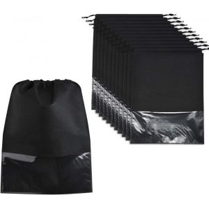 Sac à Chaussures de Voyage (12 pièces), Housse Anti-Poussière de Chaussures pour Stockage de Chaussures, Pochette Portable de Chaussures Con Fenêtre Transparente et Cordon de Serrage-27*36 - Neuf