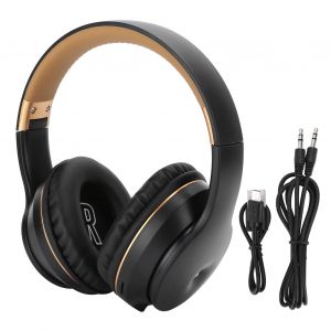 Casque stereo sans fil Bluetooth MP3 pour musique, jeux, ordinateurs, prise en charge des cartes memoire, noir et dore - Neuf