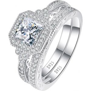 Yemaesre-Ensemble De Bagues De Fiançailles 0,8 Ct Coupe Princesse Pour Femme En Argent 925 6 X 6 Mm Blanc Aaa Solitaire Cubique Pour Couples Ensemble Pour Femmes Taille 60 (19,1), Émeraude Créée - Neuf