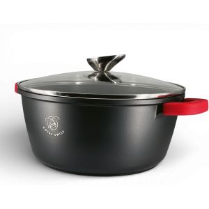 Subzonal-Faitout 28 Cm Noir 6l &iquest; Rev&ecirc;tement Marbre Antiadh&eacute;sif, Couvercle En Verre, Compatible Induction & Four, Fonte D&iquest;Aluminium, Poign&eacute;es Silicone Amovibles (Noir, 28 Cm) - Neuf