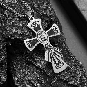 Catholique J&eacute;sus Couronne D'&eacute;pines Croix En Acier Inoxydable Pendentif Collier Hommes S Christian Vintage Prayer Jewelry - Neuf