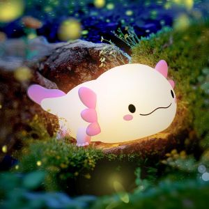 Veilleuse Axolotl, Veilleuse B&eacute;b&eacute;, Lampe De Chevet En Silicone, Lampe De Table Led Tactile Rechargeable Axolotl Rose, Cadeau Pour Enfants B&eacute;b&eacute; Fille Gar&ccedil;on - Neuf