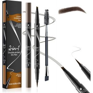 KALANKA-Crayon Sourcil Waterproof Longue Tenue 2 en 1, Double Embout avec Crayon &agrave; Sourcil Microblading 4 Pointes et Eyeliner Pr&eacute;cis, pour Maquillage Effet Poil &agrave; Poil Naturel 3D (Marron Fonc&eacute;) - Neuf