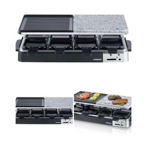 Appareil Raclette 8 pers-Grill-Plancha-Pierre de Cuisson-1300 W- 8 po&ecirc;lons, Noire/ Argent cadeau de no&euml;l - Neuf
