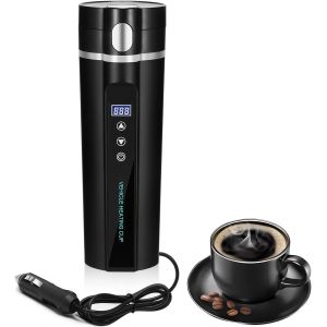 Nouvelhorizonstore-Bouilloire &Eacute;lectrique De Voyage 24 V/12 V Pour Voiture/Camion, 450 Ml, Tasse &Agrave; Eau Chauffante Avec &Eacute;cran Lcd, Contr&ocirc;le De La Temp&eacute;rature, Tasse &Agrave; Caf&eacute; Portable, Noir - Neuf