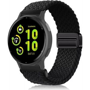 20mm Nylon Strap For Garmin Forerunner 165/165 Music/245/645/570 42mm/Vivoactive 5/6, Magnetic Braided Replacement Bands For Garmin Venu Sq 2/Venu 2 Plus/Approach S50/S44 - Black - Neuf