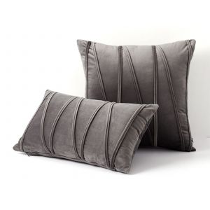 Ensemble De 2 Housses De Coussin &Agrave; Rayures En Velours Gris - Neuf
