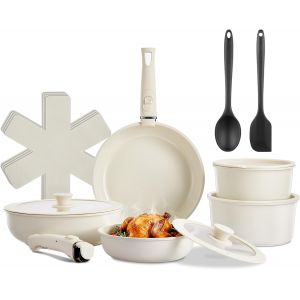 Subzonal-Batterie De Cuisine, 17 Pi&egrave;ces Poele Ceramique Avec Poign&eacute;e Amovible, Po&ecirc;les Et Casseroles Antiadh&eacute;sive En C&eacute;ramique Pour, Sans Pfas, Pfoa Et Ptfe, Compatible Induction, Four Et Lave-Vais - Neuf