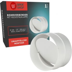 Tube d'aération en plastique Tube rond entrée / sortie d'air Réducteur connecteur ø 80 100 110 120 125 150 200 mm Système de ventilation Coude ABS clapet anti-retour Bride PVC, Verbindungsstück mit Rückstauklappe, Ø 100 mm - Neuf