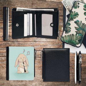 Portefeuille Lapin mignon jouant du hautbois_760 Compact en Simili-Cuir PU Porte-Cartes avec Fermeture Éclair Multi-Poches Unisexe Homme Femme Ad - Neuf