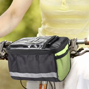 Panier De V&eacute;lo Pliable,Grand Sac De Guidon De V&eacute;lo,Panier De V&eacute;lo Amovible Multi-Usages,Sac De Rangement Avant Avec Bande R&eacute;fl&eacute;chissante Pour Faire Du Shopping,Navetteur,Animal De Compagnie Vert - Neuf