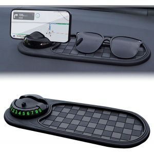 Tapis Antid&eacute;rapant Multifonction 3 En 1 Pour Voiture Avec Num&eacute;ro De Stationnement Temporaire,Support Universel De T&eacute;l&eacute;phone De Voiture,Rotatif &Agrave; 360 &deg;,Antid&eacute;rapant (Gris) - Neuf