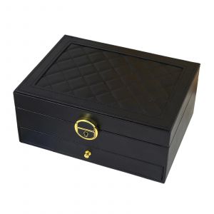 Bo&icirc;te De Rangement De Bijoux &Agrave; Motif Losange Simple Grand Seau De Stockage &Eacute;tanche Pour Chambre &Agrave; Coucher Salon Double Pont,Noir - Neuf