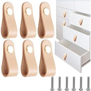 Lot de 6 poignées de meubles en cuir avec vis, pour cuisine, salle de bain, armoires, commode (abricot) - Neuf