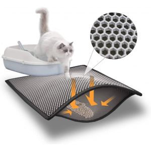 Cmws-Tapis De Liti&egrave;re Pour Chat - 60x40 Cm- Motif Nid D'abeille - Imperm&eacute;able - Double Couche (Gris4060) - Neuf