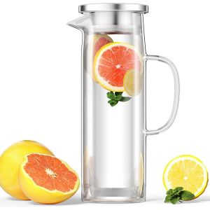Mevronisshop-1.5 L Carafe Eau En Verre Avec Couverture, Transparent Et R&eacute;sistant &Agrave; La Chaleur Bouteille Borosilicat&eacute;, Parfaite Pour Lait, Jus, Caf&eacute; Ou L'eau Chaude - Neuf