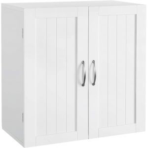 SUBZONAL-Placard Toilette Suspendu Armoire Murale Salle de Bain Blanc avec 2 Portes et Tablettes R&eacute;glables pour Cuisine Salon 60 x 30 x 60 cm - Neuf